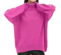 YCBMINGCAN Rollkragenpullover für Damen, 2024, /Winter, grob gestrickt, hoher Saum, trendiges Basic-Pullover-Oberteil Langarmshirt Damen Rolli (Hot Pink, L)