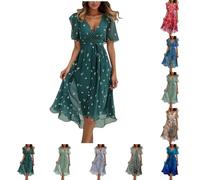 YCBMINGCAN Sale Damen,Abendkleider Damen Sommerkleid Lang Cocktailkleid Elegant Kleid Hochzeitsgast Festliche Kleider Chiffonkleid Boho Kleidung V-Ausschnitt Maxikleid Rüschen Strandkleid