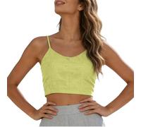 YCBMINGCAN Spaghettiträger Top Damen Leinen Sommer Ärmellos Leichtes Camisole Schulterfrei Luftiges Oberteil Baumwolle Leinen Tanktop Figurbetont Bandeau für Strand Alltag