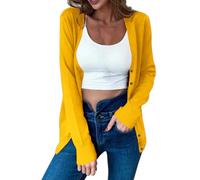 YCBMINGCAN Strickjacke Damen Cardigan Einfarbig Offene Front Jacke Knöpfe Fleecejacke Langarm Strickcardigan Modische V-Ausschnitt Slim Fit Übergangsjacke Bequem Herbstjacke 2024 Für (Yellow-1, XXL)