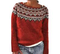 YCBMINGCAN Strickpullover Damen im Norweger Stil | Kuscheliger Winterpullover aus Chenille Grobstrick | Langarm Oberteil mit Jacquard Muster | Lässiger Rundhalspullover