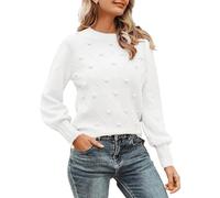 YCBMINGCAN Strickpullover Gestreift Damen für Damen, lockerer, langärmliger Pullover mit Rundhalsausschnitt Kuschelpullover Damen Flauschig Xxl (White, XXXL)