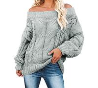 YCBMINGCAN Strickpullover Gestreift Damen Schulterfreie Oberteile für Damen, Langarm-Strickhemd, Pullover, Pullover, Pullover, lässig, warmer Pullover Gestreifter Pullover Damen Strick (Grey, XL)