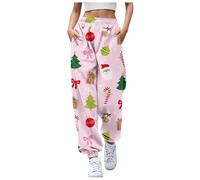YCBMINGCAN Weihnachtshose Jogginghose Damen Weihnachten Kostüme High Waist Mit Tasche Merry Weihnachten Locker Jogginghose Schlafanzug Jogginghose Damen Lang Langer Hose Trainingsanzug