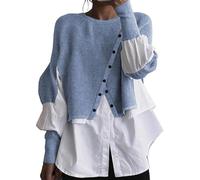 YCBMINGCAN Wollpullover Damen geschichtete Pullover gespleißt zwei Stück gestrickte Pullover Shirt Fleecepullover Damen Beige (Light Blue, XL)