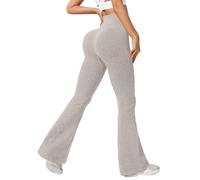 YCBMINGCAN Yogahose Damen High Waist, Gerippte Schlaghose für Frauen, Flared Leggings im Y2K Stil, Weite Strickhose Freizeithose für Herbst Winter