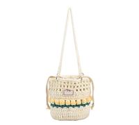 YCHUCH Damen Umhängetasche Mit Kordelzug Einfacher Eimer Koreanischer Stil Handtasche Gestrickte Blumen Schulter Crossbody Für Den Täglichen Gebrauch