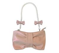 YCHUCH Exquisite Schleife Umhängetasche Leder Schulter Perlglanz Fee Unterarm Perlenkette Messenger Für Mädchen Messenger Für Frauen Umhängetasche Wasserdichte Schulterhandtasche