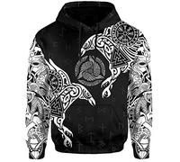 YCYR 3D Gedruckte Nordic Viking Yggdrasil Und Ravens Tattoo Trainingsanzug Hoodie, Unisex Langarm Streetwear Casual Hooded Pullover Sweatshirt,White Hoodie,S