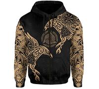 YCYR 3D Gedruckte Nordic Viking Yggdrasil Und Ravens Tattoo Trainingsanzug Hoodie, Unisex Langarm Streetwear Casual Hooded Pullover Sweatshirt,Brown Zipper,4XL