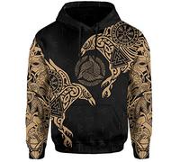 YCYR 3D Gedruckte Nordic Viking Yggdrasil Und Ravens Tattoo Trainingsanzug Hoodie, Unisex Langarm Streetwear Casual Hooded Pullover Sweatshirt,Brown Hoodie,2XL