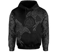 YCYR 3D Gedruckte Nordic Viking Yggdrasil Und Ravens Tattoo Trainingsanzug Hoodie, Unisex Langarm Streetwear Casual Hooded Pullover Sweatshirt,Black Hoodie,XL