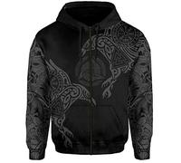 YCYR 3D Gedruckte Nordic Viking Yggdrasil Und Ravens Tattoo Trainingsanzug Hoodie, Unisex Langarm Streetwear Casual Hooded Pullover Sweatshirt,Black Zipper,L