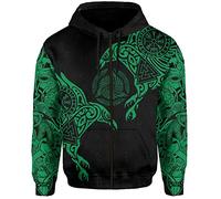 YCYR 3D Gedruckte Nordic Viking Yggdrasil Und Ravens Tattoo Trainingsanzug Hoodie, Unisex Langarm Streetwear Casual Hooded Pullover Sweatshirt,Green Zipper,5XL