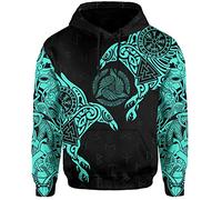 YCYR 3D Gedruckte Nordic Viking Yggdrasil Und Ravens Tattoo Trainingsanzug Hoodie, Unisex Langarm Streetwear Casual Hooded Pullover Sweatshirt,Light Blue Hoodie,2XL