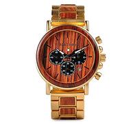 YCYR Herren Herrenuhren, Handgefertigte Vintage Ebony und Edelstahl Kombinieren Chronograph Business Casual Uhr mit Holzbox,Gold