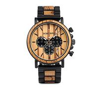 YCYR Herren Herrenuhren, Handgefertigte Vintage Ebony und Edelstahl Kombinieren Chronograph Business Casual Uhr mit Holzbox,Multi Colored