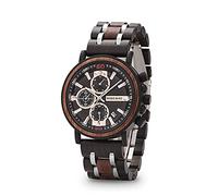 YCYR Herren-Holzuhren, Business Casual Uhr mit Quarz Analog Sub Zifferblatt Datumsanzeige Chronograph Leuchtzeiger, Verstellbares Holzarmband,Braun