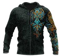 YCYR Unisex Hoodies 3D Druck Wikinger Keltischer Drache Pullover Hoody Streetwear, Mode Harajuku Casual Lose Sweatshirt,Zip,L