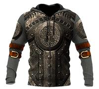 YCYR Viking 3D All Over Print Baum des Lebens Tattoo Armor Hoody Hoodie, Nordische Mythologie Yggdrasil Streetwear Langarm Casual Pullover Sweatshirt,Zip,M