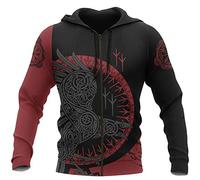 YCYR Viking 3D Tattoo Hoodie, Nordische Mythologie Raven Streetwear Casual Hoody Sweatshirt, Überall Bedrucktes Unisex Langarm Pullover Sweatshirt,Zipper,L