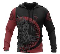 YCYR Viking 3D Tattoo Hoodie, Nordische Mythologie Raven Streetwear Casual Hoody Sweatshirt, Überall Bedrucktes Unisex Langarm Pullover Sweatshirt,Hoodie,XL