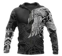 YCYR Viking 3D Tattoo Hoodies, Nordische Mythologie Mjolnir Streetwear Casual Hooded Sweatshirt, All Over Bedrucktes Unisex Langarm Pullover Sweatshirt,Eagle Zipper,5XL