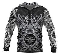 YCYR Viking 3D Tattoo Hoodies, Nordische Mythologie Mjolnir Streetwear Casual Hooded Sweatshirt, All Over Bedrucktes Unisex Langarm Pullover Sweatshirt,Rune Hoodie,XL