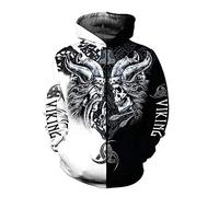 YCYR Viking 3D Tattoo Hoodies, Nordische Mythologie Odin Skull Streetwear Casual Hoody Sweatshirt, Überall Bedrucktes Unisex Langarm Pullover Sweatshirt,Zipper,L