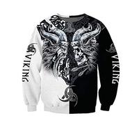 YCYR Viking 3D Tattoo Hoodies, Nordische Mythologie Odin Skull Streetwear Casual Hoody Sweatshirt, Überall Bedrucktes Unisex Langarm Pullover Sweatshirt,Sweater,L