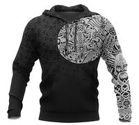 YCYR Viking 3D Thors Hammer Hoodies, Nordische Mythologie Odin Streetwear Casual Hoody Sweatshirt, All Over Tattoo Bedrucktes Unisex Langarm Pullover Sweatshirt,Thor's Hammer Black,L