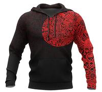 YCYR Viking 3D Thors Hammer Hoodies, Nordische Mythologie Odin Streetwear Casual Hoody Sweatshirt, All Over Tattoo Bedrucktes Unisex Langarm Pullover Sweatshirt,Thor's Hammer red,6XL