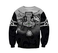 YCYR Viking Thors Hammer 3D Hoodies, Nordic Mythology All Over Tattoo Gedrucktes Unisex Pullover Sweatshirt, Langarm Streetwear Casual Hooded Sweatshirt,Sweater,M