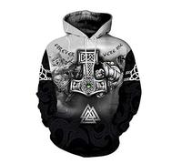 YCYR Viking Thors Hammer 3D Hoodies, Nordic Mythology All Over Tattoo Gedrucktes Unisex Pullover Sweatshirt, Langarm Streetwear Casual Hooded Sweatshirt,Hoodie,L