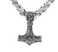 YCYR Viking Thors Hammer Halskette Für Männer Frauen, Nordischer Edelstahl Odin Keltischer Knoten Mjolnir Totem Amulett Schmuck Mit 24 Zoll Königskette,Silber