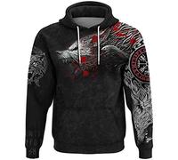YCYR Viking Wolf Sweatshirt, Nordische Mythologie Streetwear Casual Hoody Hoodie, 3D Allover Bedrucktes Unisex Langarm Pullover Sweatshirt,Hoodie White,L