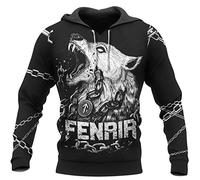 YCYR Wikinger Kapuzenpullover Hoodie 3D Gedruckte Tattoos Fenrir Wolf ist mit Ketten Gebunden Pullover Sweatshirt, Unisex Langarm Casual Mode Harajuku Streetwear,Hoodie,S