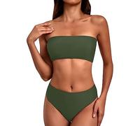 Ydsxlp Bandeau Bikini Set Damen Zweiteiler Badeanzug High Waist Trägerlos Bikini Bikini Set Damen Push up Bademode Elegant Einfarbig Triangel Bikini Swimsuit Beachwear(A AG,S)