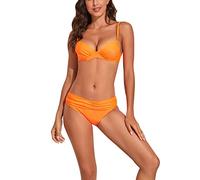 Ydsxlp Bikini Set Damen Push Up Zweiteilige Badeanzug Mit Cups Gepolstert Bikini Oberteil+Triangel Mittel Taille Bkinihose Bademode Swimsuit Schwimmanzug Strandmode(M Orange,M)