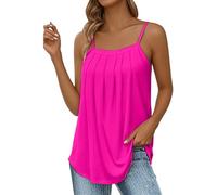 Ydsxlp Camisole Damen Große Größen Quadratischem Ausschnitt Ärmellose Weste Verstellbarer Spaghetti Unterhemden Elegant Summer Einfarbig Plissee Vests Lockere Passform Tank Top(A-Hot Rosa,M)