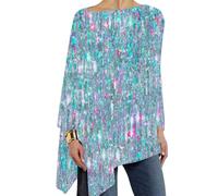 Ydsxlp Glitzer Langarmshirt Damen Oversize Rundhals Langarm Pailletten Sweatshirt Elegant Festlich Bluse Abend Party Glitzertop Oberteile Schön Glänzend Pailletten Tshirt Tops(A Blau,L)