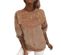 Ydsxlp Glitzer Oberteile Damen Große Größe Langarmshirt Frühling Farbverlauf Pailletten Druck Sweatshirt T Shirt Rundhals Langarm Pullover Bequeme Bluse Tunika Tops(C Orange,L)