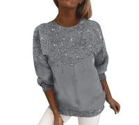 Ydsxlp Glitzer Oberteile Damen Große Größe Langarmshirt Frühling Farbverlauf Pailletten Druck Sweatshirt T Shirt Rundhals Langarm Pullover Bequeme Bluse Tunika Tops(A Grau,M)