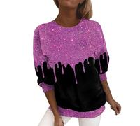 Ydsxlp Glitzer Oberteile Damen Große Größe Langarmshirt Frühling Farbverlauf Pailletten Druck Sweatshirt T Shirt Rundhals Langarm Pullover Bequeme Bluse Tunika Tops(F a-1,XXL)