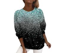 Ydsxlp Glitzer Oberteile Damen Große Größe Langarmshirt Frühling Farbverlauf Pailletten Druck Sweatshirt T Shirt Rundhals Langarm Pullover Bequeme Bluse Tunika Tops(D Grün,4XL)