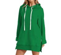 Ydsxlp Hoodie Kleid Damen Große Größen Langarm Sweatkleid Elegant Einfarbig Lange Kapuzenpullover Side Slit Saum Pulloverkleid Lockere Casual Sweatshirt Winterkleid mit Taschen(A-Grün,5XL)