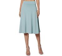 Ydsxlp Midirock Damen Übergröße Einfarbig Langer Rock Yoga Rock Elastische Hohe Taille A-Linie Flare Freizeitrock Elegant Knielang Sommerrock(A BU2,S)