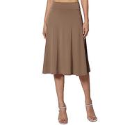 Ydsxlp Midirock Damen Übergröße Einfarbig Langer Rock Yoga Rock Elastische Hohe Taille A-Linie Flare Freizeitrock Elegant Knielang Sommerrock(A Khaki,S)