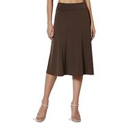 Ydsxlp Midirock Damen Übergröße Einfarbig Langer Rock Yoga Rock Elastische Hohe Taille A-Linie Flare Freizeitrock Elegant Knielang Sommerrock(E Kaffee,S)