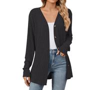 Ydsxlp Strickjacke für Damen mit Knöpfen Elegant Einfarbig Langarm Gerippt Cardigan Casual V-Ausschnitt Knopfleiste Strickmantel Open Front Sweater Leichte Lange Strickcardigan Outwear(A-Schwarz,XL)